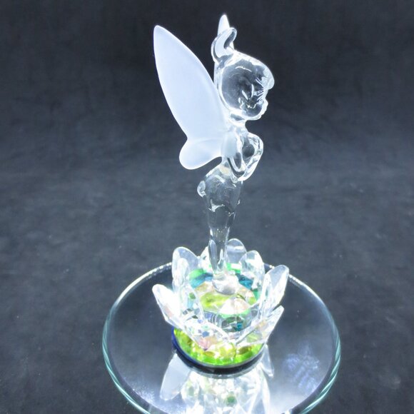 Disney Arribas Bros 5" Tinkerbell Glass Crystal Fairy Figurine Lotus Flower - Picture 2 of 5